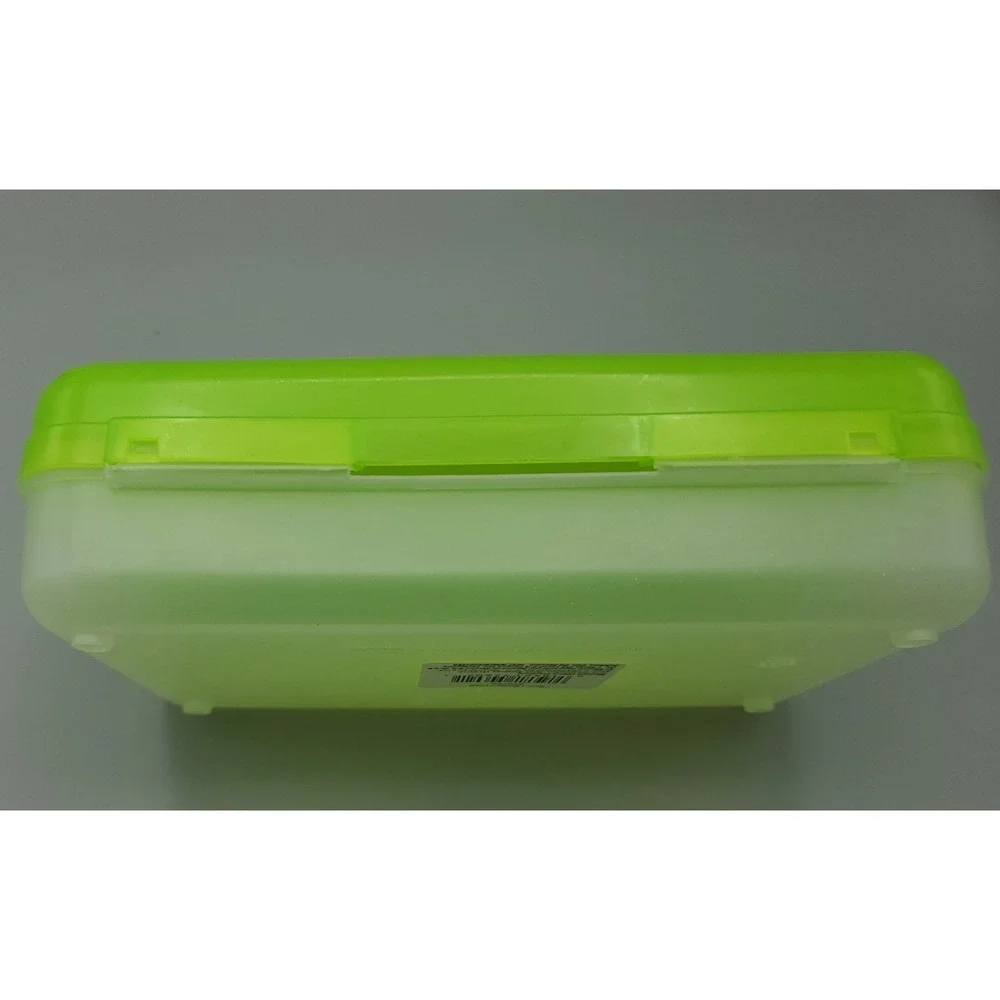 Spacemaker Vintage 1990s Plastic Pencil Case Box Neon‎ Green Top Frosted Bottom